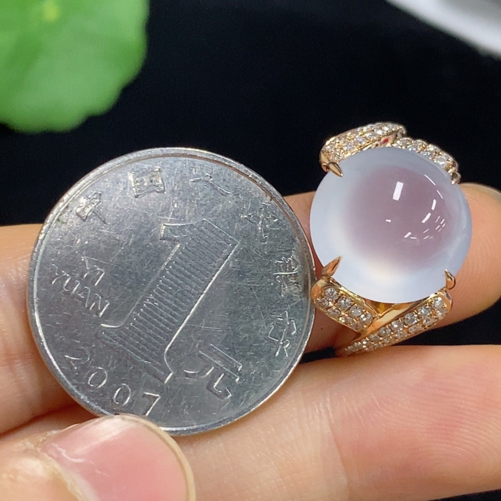 Jadeite Cabochon Ring with 18k Gold and Diamond Accents, Size 19, Total Weight Approximately 8.62g
