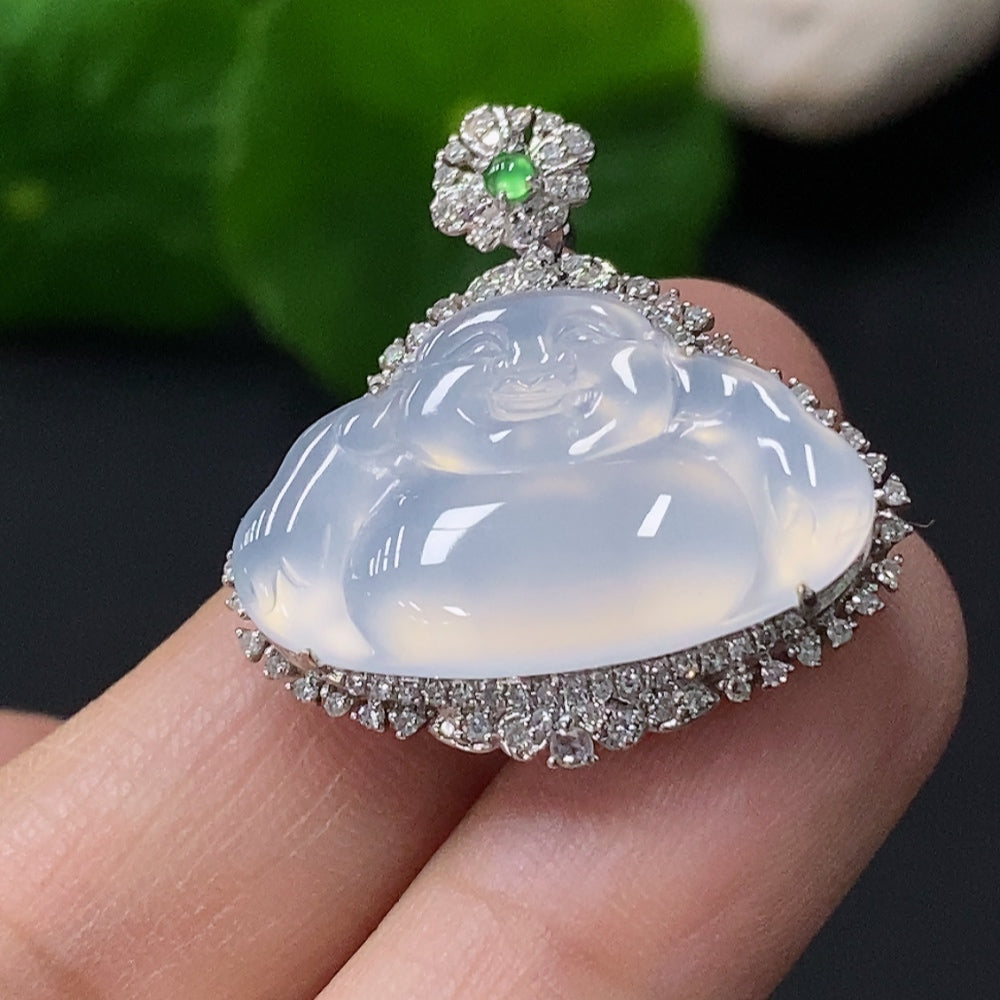 Jadeite Buddha Pendant with 18k Gold Setting, Total Weight Approx. 4.96g