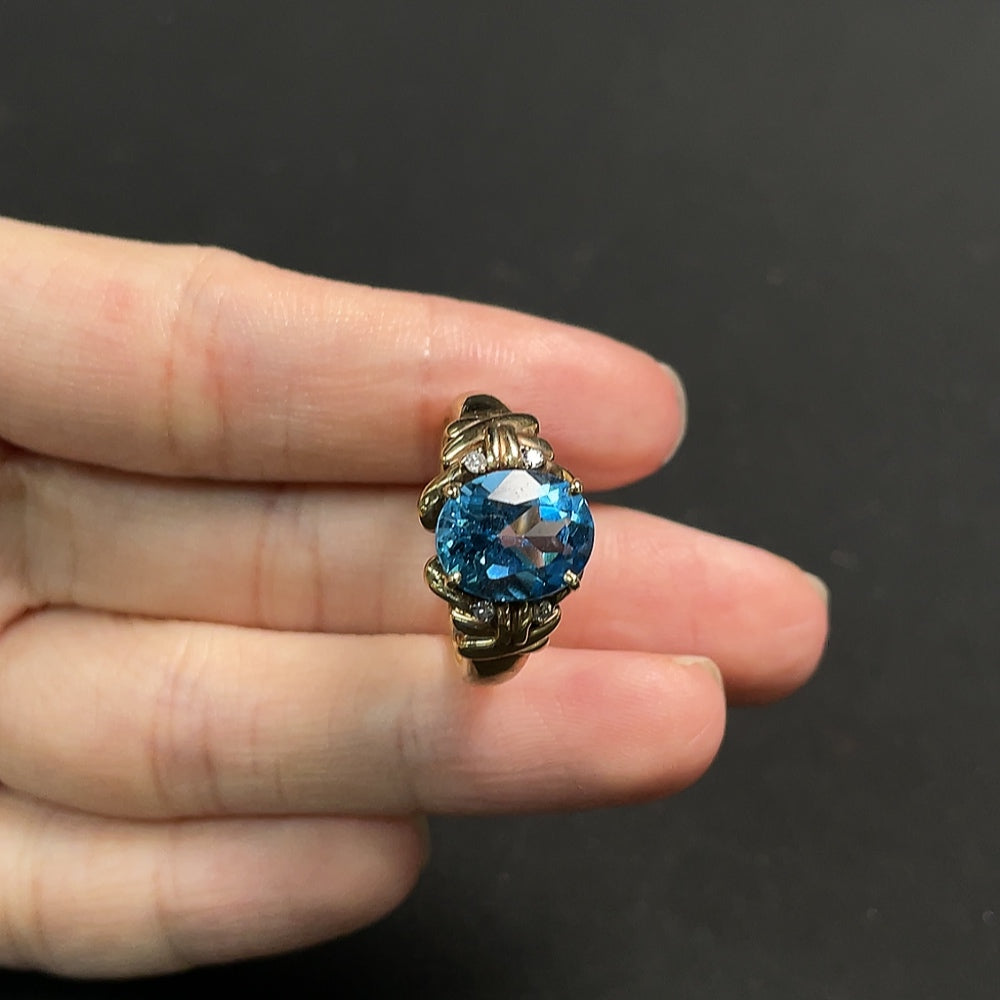 Topaz Ring with Diamond Accents, 9K Gold, Color Origin Undetermined