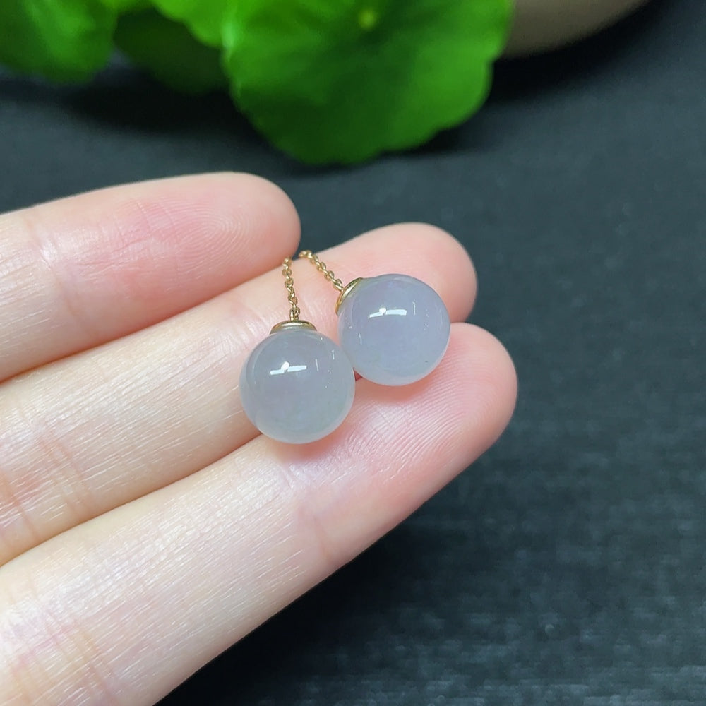 HKHQ jadeite bead inlaid earrings featuring jade stones, crafted with 18k gold, weighing approximately 4g, size 9.3.