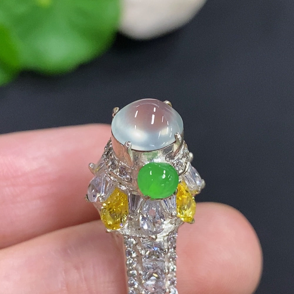 Group of green jadeite cabochons from HKHQ, non-gold jewelry stones with smooth, polished surfaces for jewelry making or collection.
