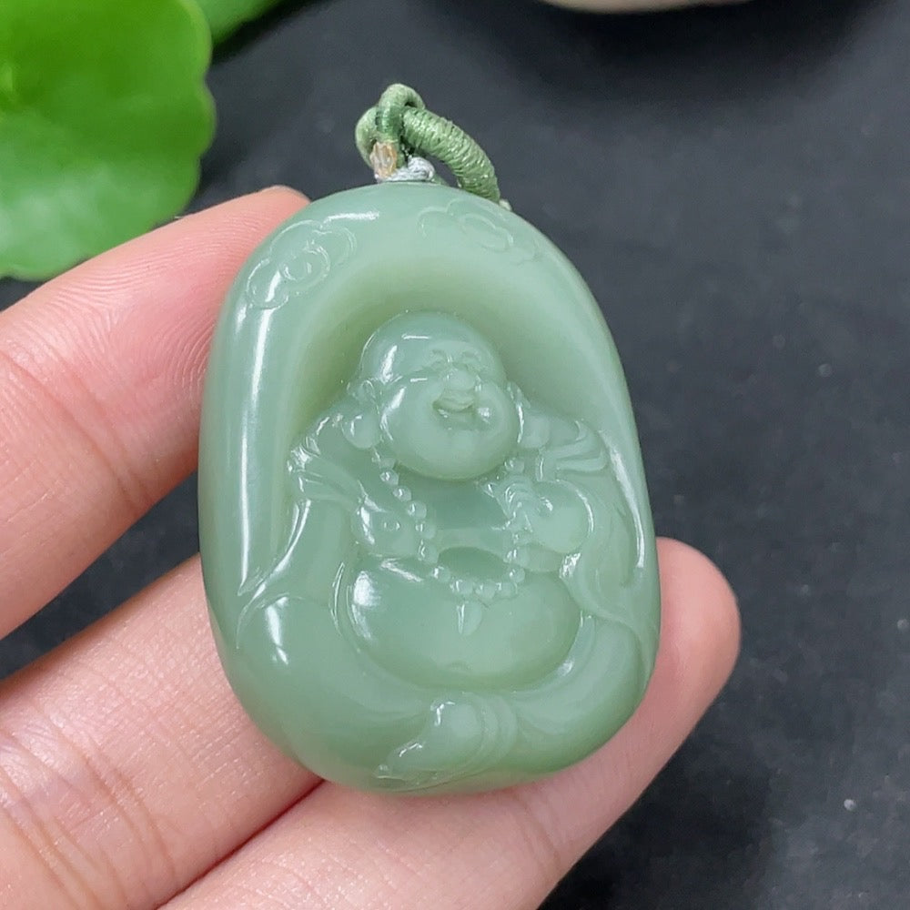 Hetian Jade Jasper Pendant Buddha with rope, weight 28.6g, featuring a carved Buddha figure on smooth jade stone.