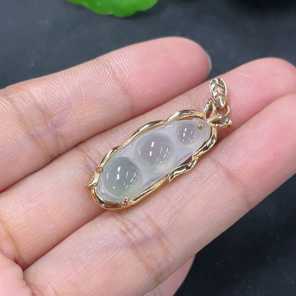 Jadeite Lucky Bean Pendant with 18K Gold Setting