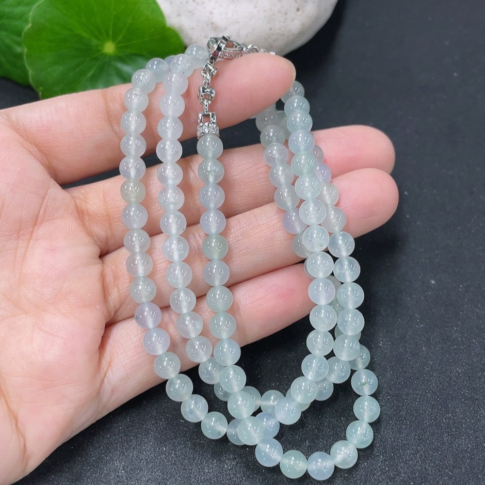 Jadeite beaded necklace with 5mm jade beads, non-gold, weighing approximately 25.5 grams, from HKHQ.