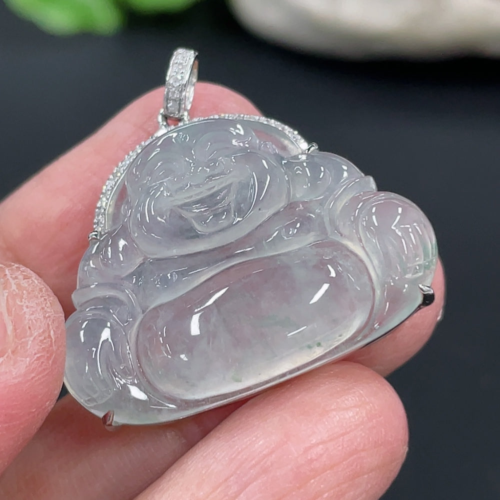 Jadeite Buddha Pendant, 18K Gold Setting with Diamond Accents