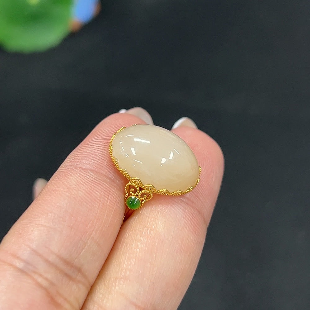 Hetian Jade Inlaid Ring Size 13 Total Weight Approx. 3.4g 18k