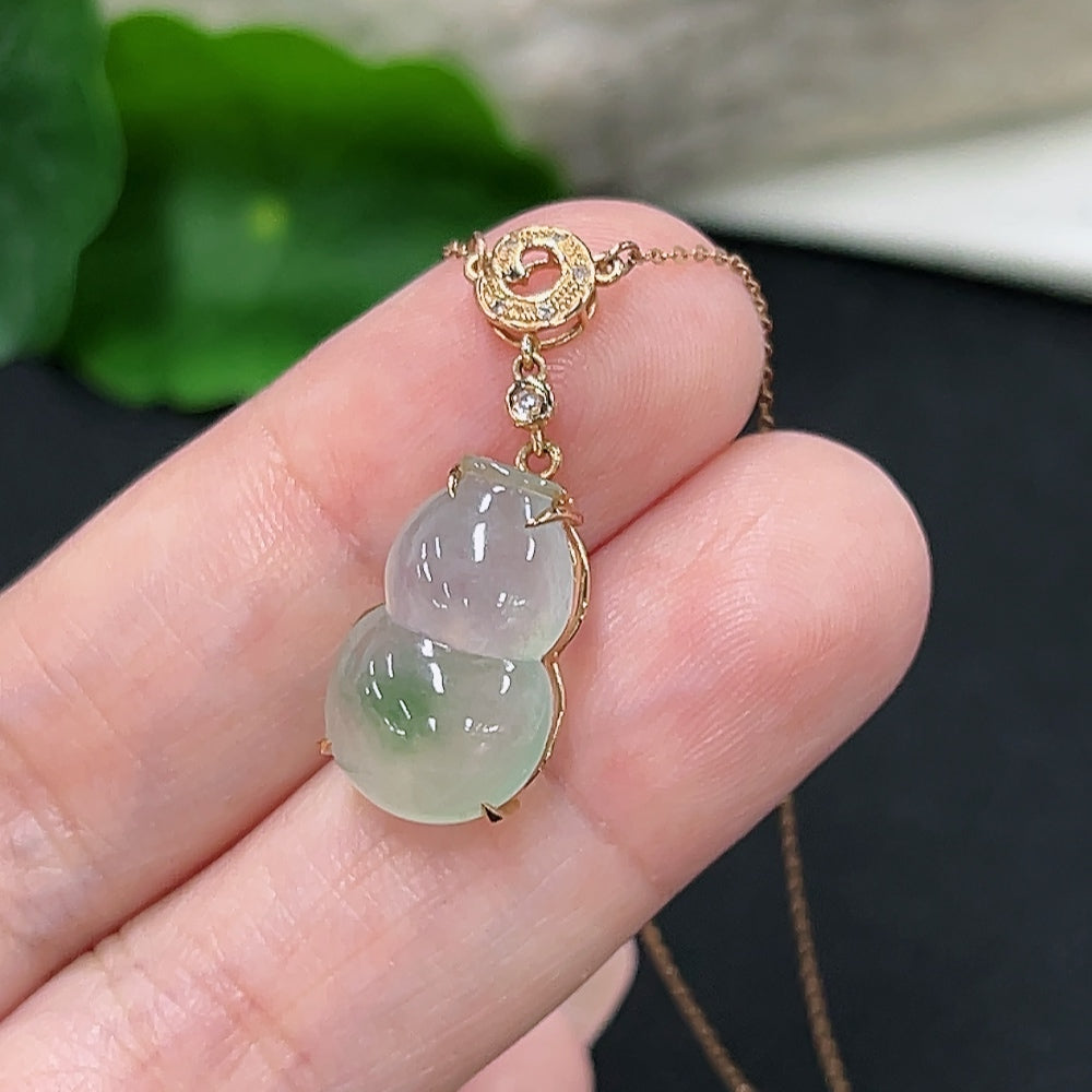 Jadeite Gourd Inlaid Pendant 18K Gold (With Diamond Accents)