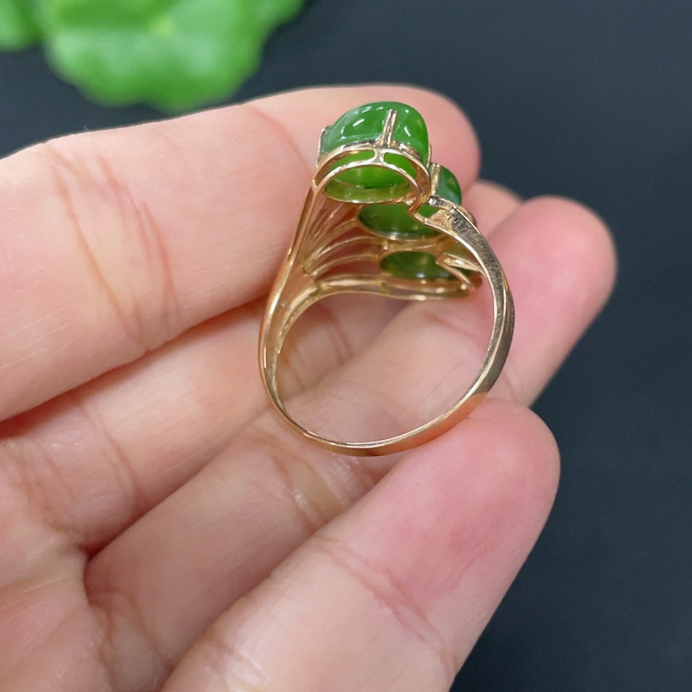 Hetian Jade Jasper Inlaid Ring, 18k Gold, Size 15, Total Weight Approx. 3.1g, Accented with Diamonds