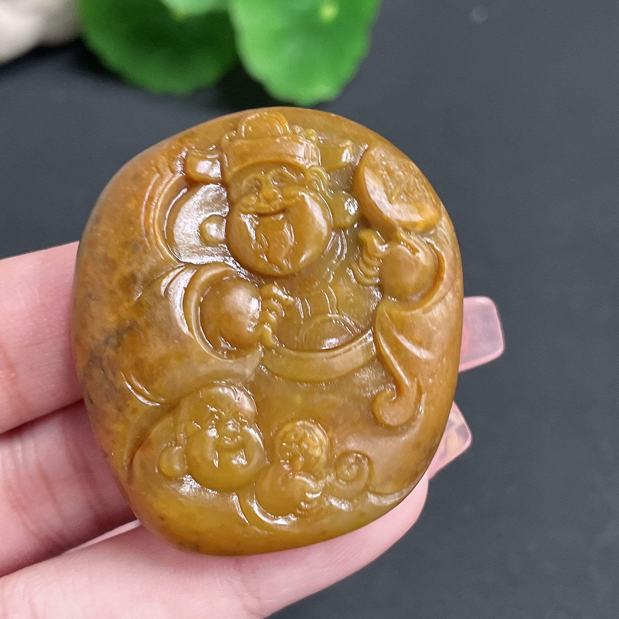Hetian Jade Seed Material Pendant - God of Wealth - Total Weight Approx. 45.3g - Undetermined Skin Color Origin