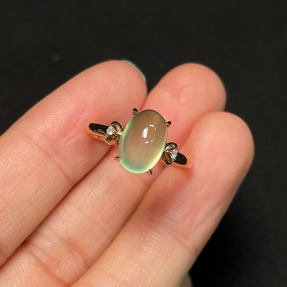 Prehnite Ring with Diamond Accents, 18K Gold