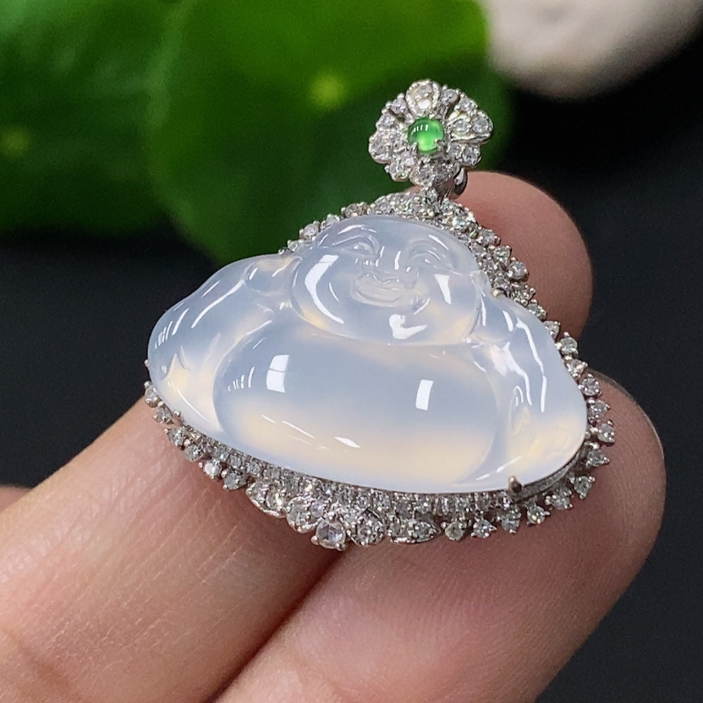 Jadeite Buddha Pendant with 18k Gold Setting, Total Weight Approx. 4.96g