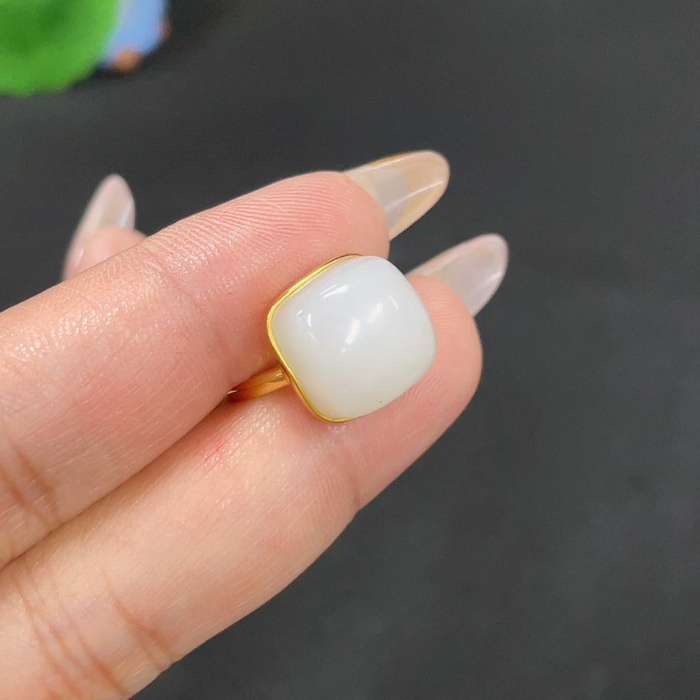 Hetian Jade Inlaid Ring Size 13 Total Weight Approx. 3.6g 18k