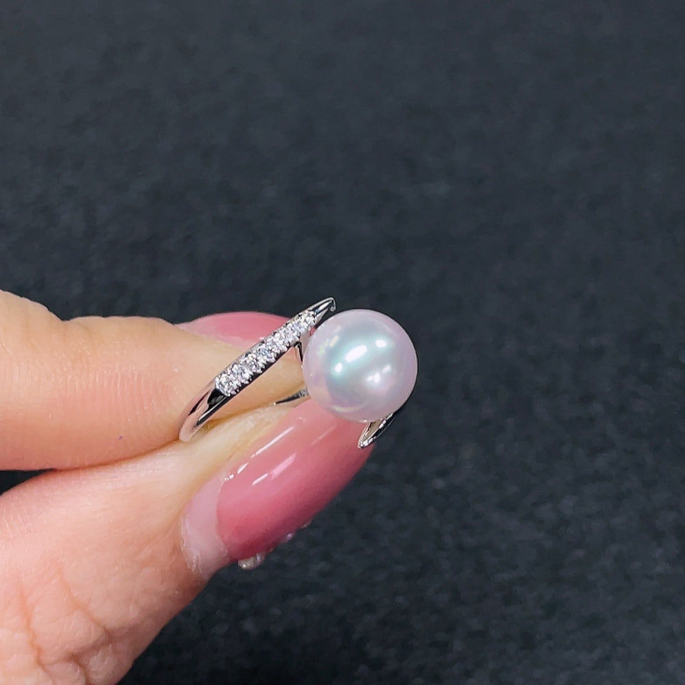 18K Sea Water Pearl Ring, Color Origin Undetermined, Non-Diamond Pearl Influence, Total Weight Approx. 2.47g, Size 9, Stone Approx. 8.2mm