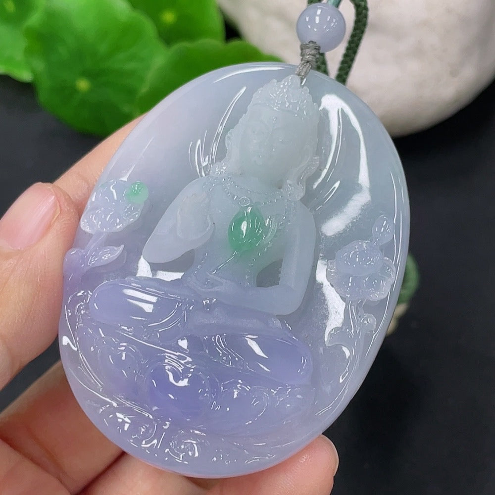 Jadeite Tara Pendant Total Weight Approx. 50.52g (Including Rope Weight)