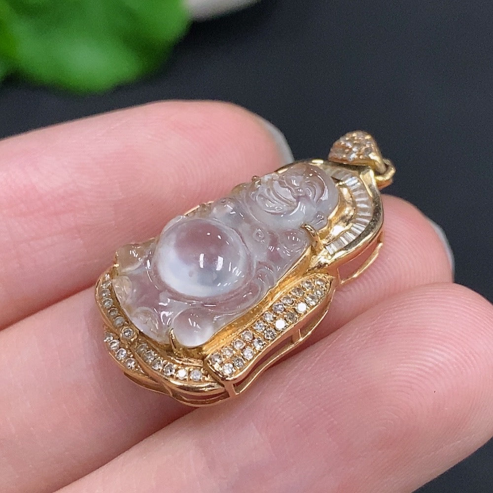 Jadeite Buddha Pendant 18k Gold Total Weight Approx. 3.2g