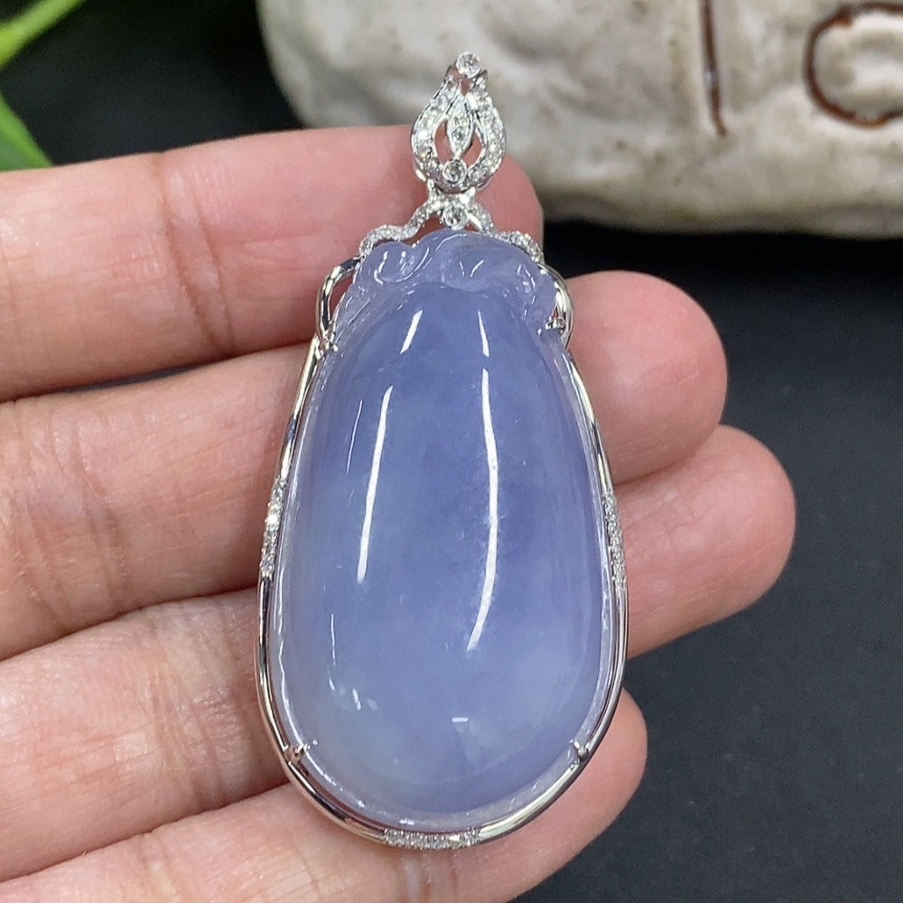 Jadeite Fu Gua Pendant with 18K Gold and Diamond Accents