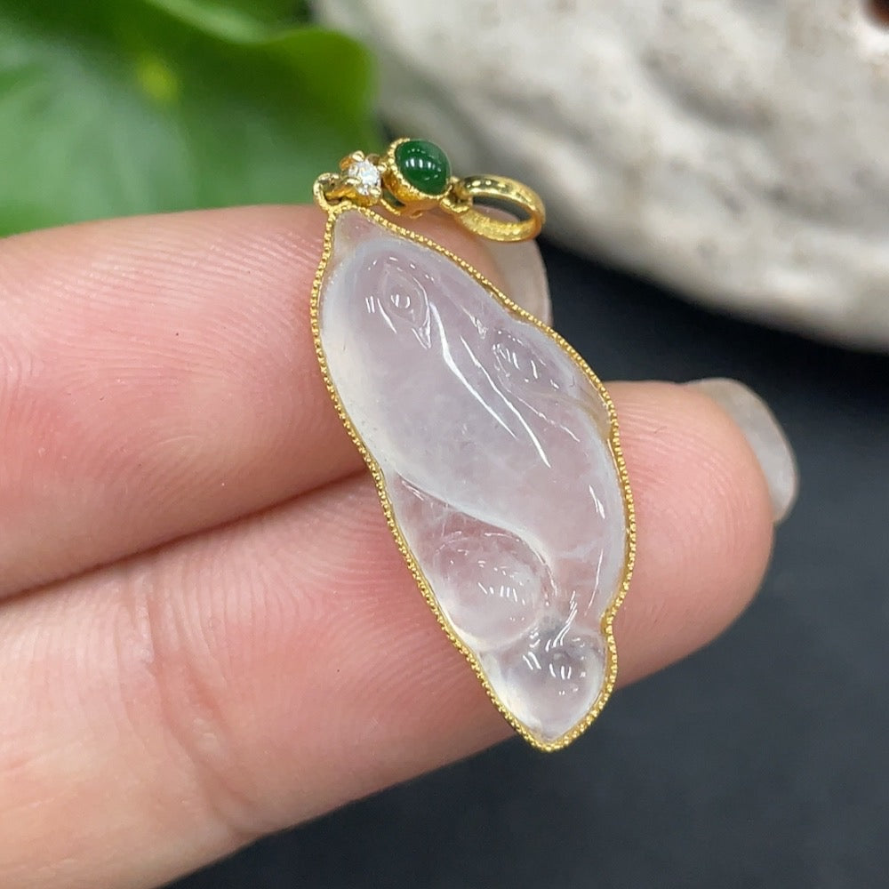 Jadeite Dolphin Pendant 18K Gold Inlaid Total Weight Approx. 1.9g