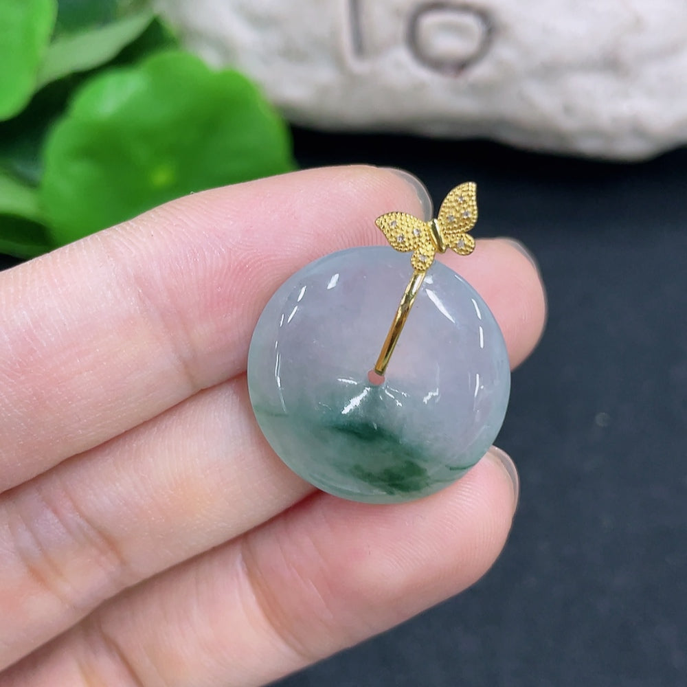 Jadeite Pendant, Safety Buckle, 18K Gold Diamond Accents