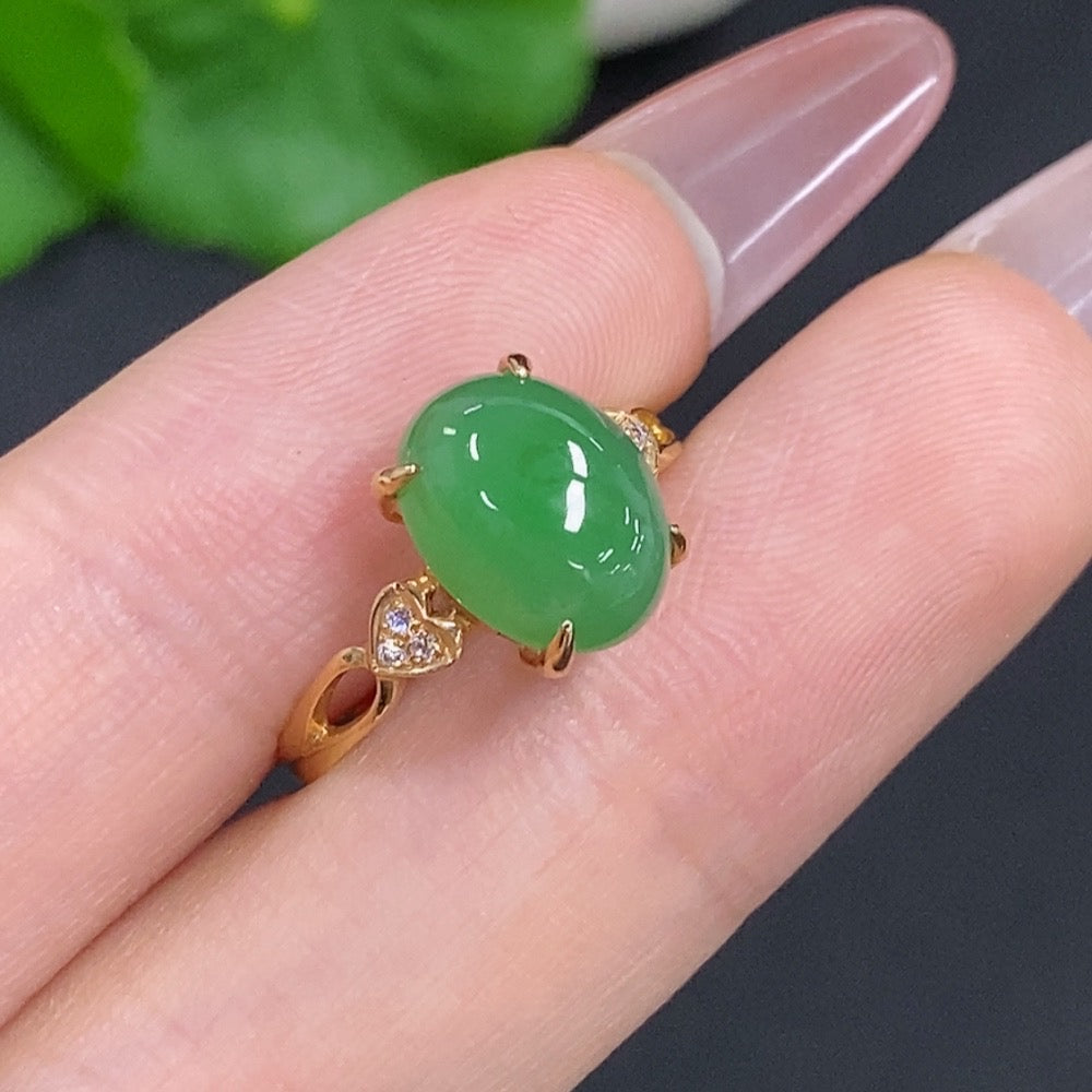 Jadeite Cabochon Ring 18k Gold Total Weight Approx. 2.4g Size 12 with Diamond Accents