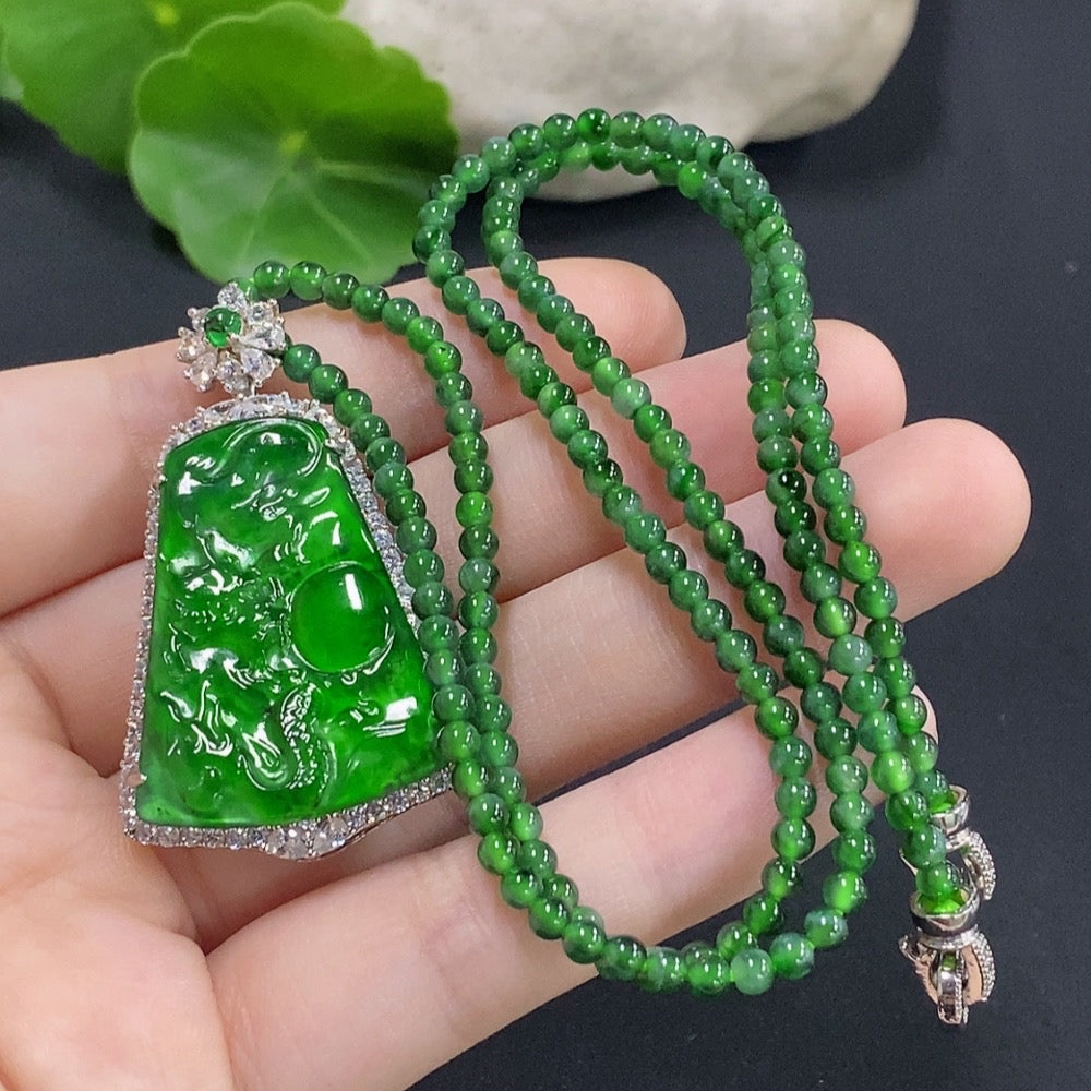 Jadeite Dragon Pendant Inlaid Without Gold Top Bead Non-Grade A