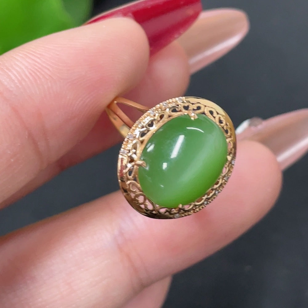 Hetian Jade Inlaid Ring 18k Gold Non-Diamond Size 13 Total Weight Approx. 1.8g