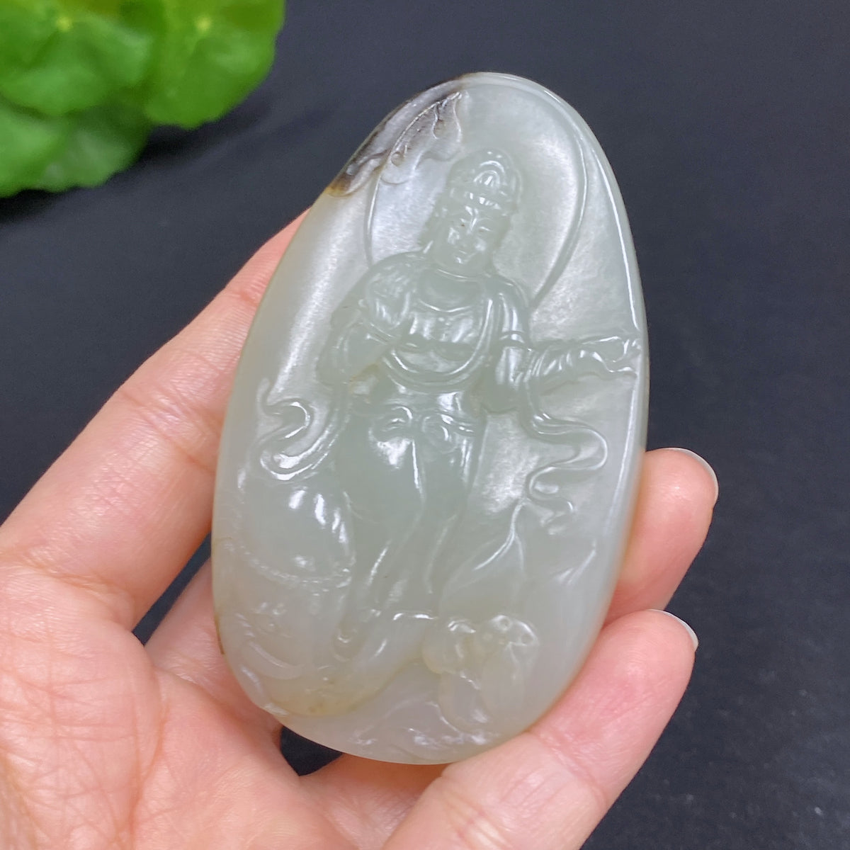 Hetian Jade Seed Material Samantabhadra Hand Piece, Approx. 96.4g; Skin Color Origin Undetermined