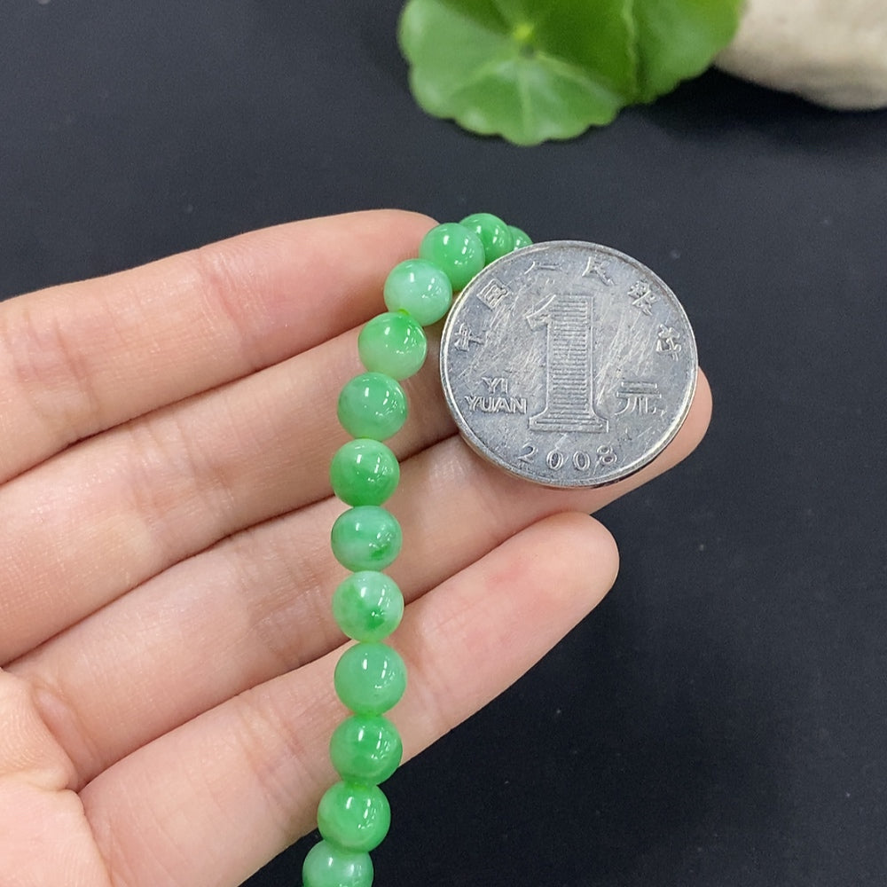 Jadeite Bead Necklace Approx. 6.5mm Non-Gold Total Weight About 51g (Including Other Mineral Components)