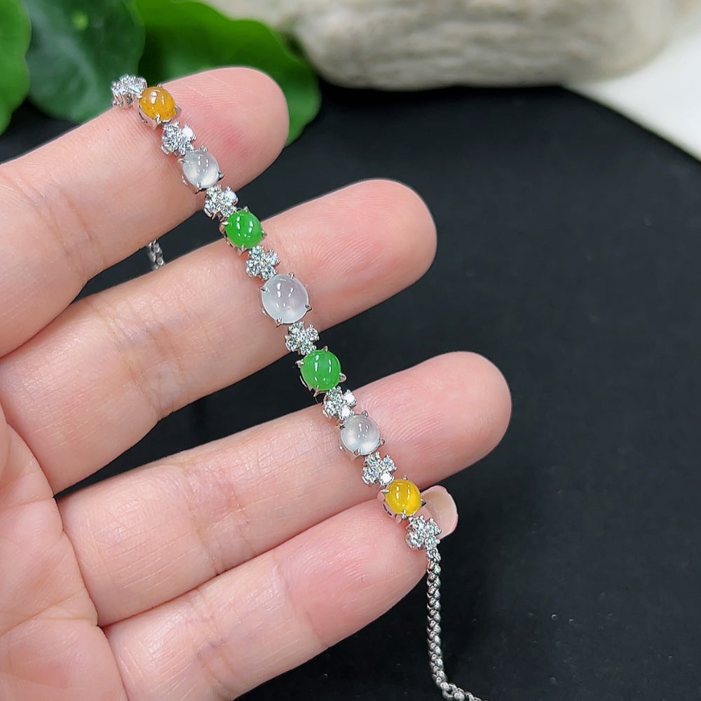 Jadeite inlaid bracelet 18K gold (yellow color origin undetermined) (non-diamond)