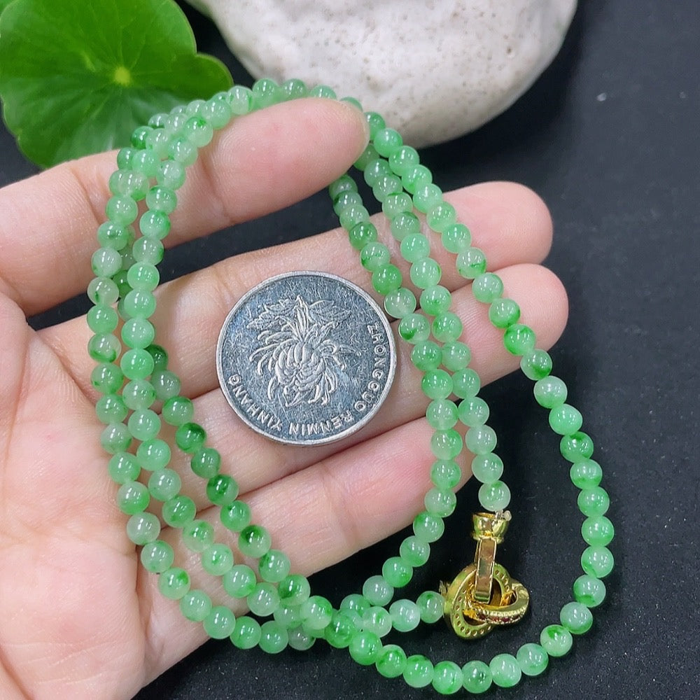 Jadeite bead necklace with 3.8mm beads, non-gold, featuring jade and mineral components, weighing approximately 16.29g.