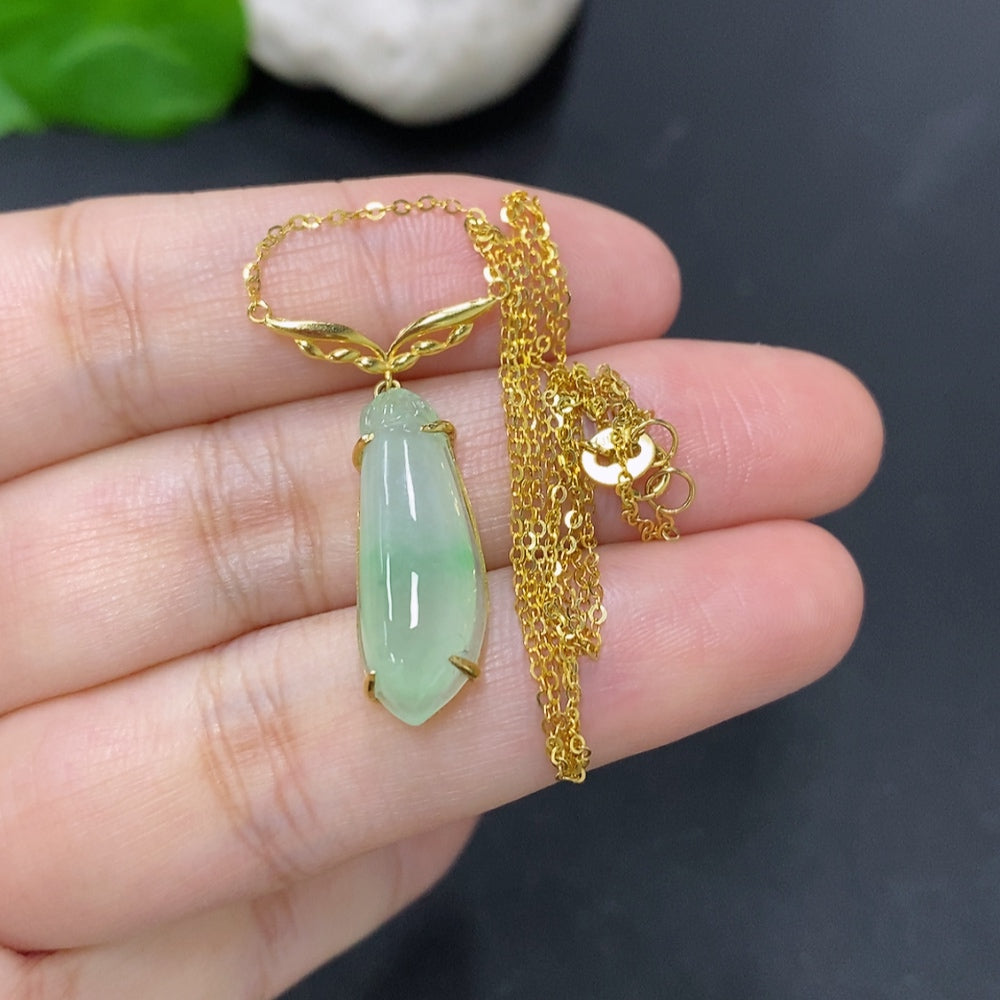 Jadeite Blessing Melon Pendant in 18K Gold