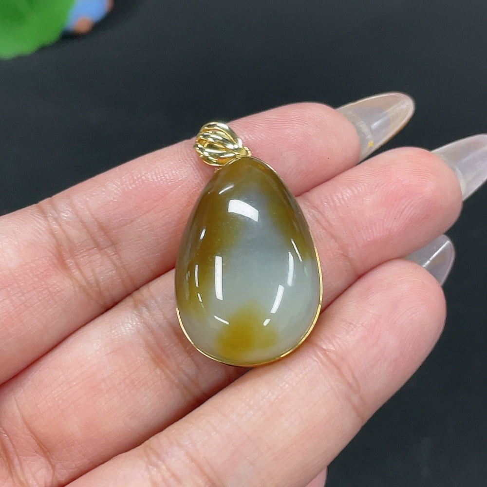Hetian Jade Inlaid Pendant Water Drop Total Weight Approx. 9.5g 18k