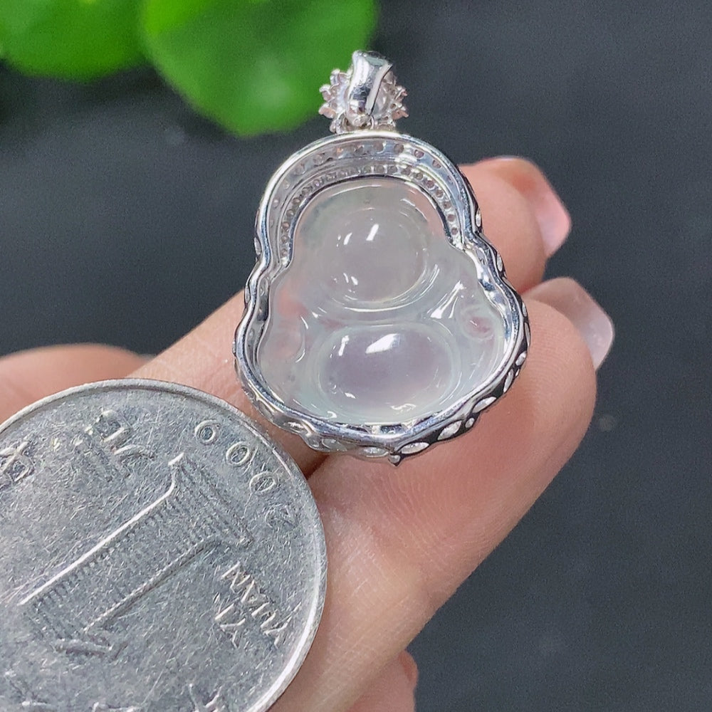 Jadeite Inlaid Buddha Pendant 18k Marked in Red for Uncertain Natural Origin Total Weight Approx. 5.13g