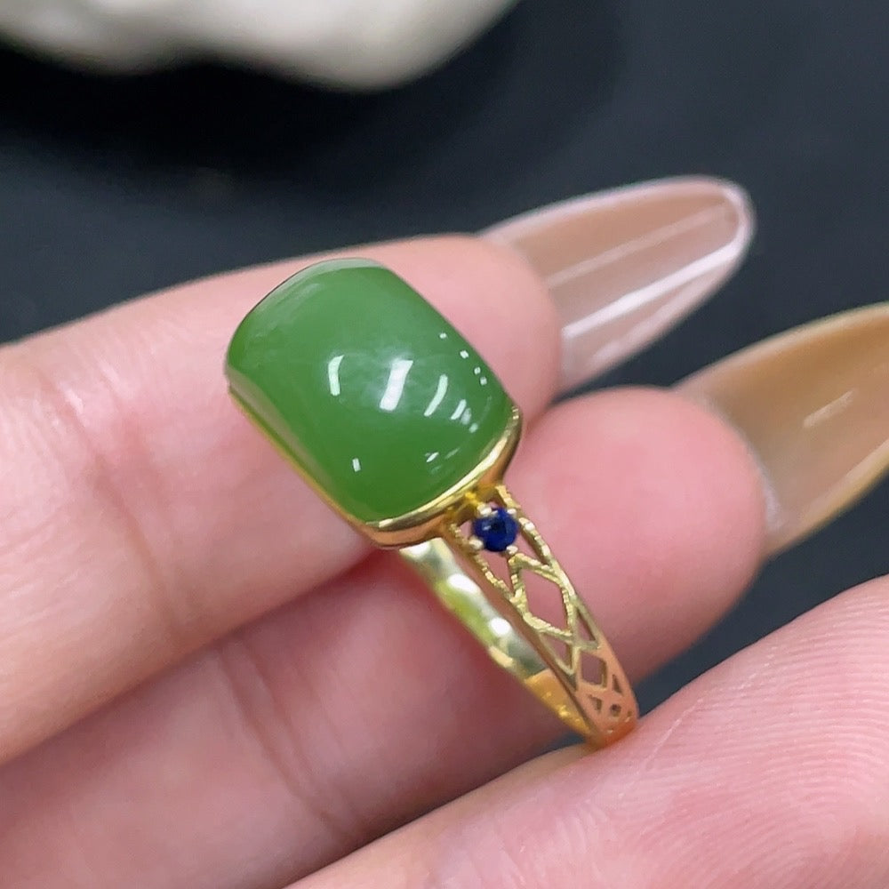 Hetian Jade Open-ended Inlaid Ring with 18k Gold, Size 15, Total Weight Approx. 2.1g