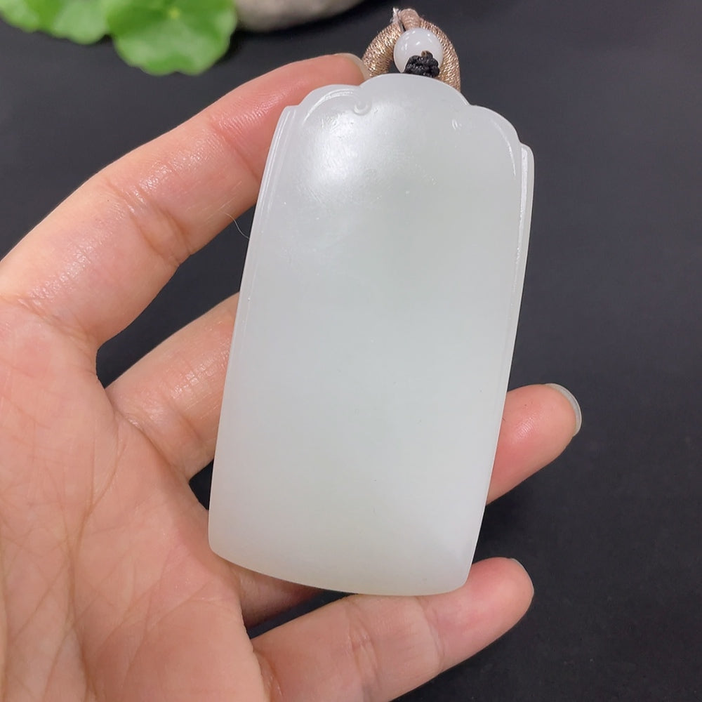 Hetian Jade Pendant, Plain Pendant, Total Weight (with rope): 79.7g