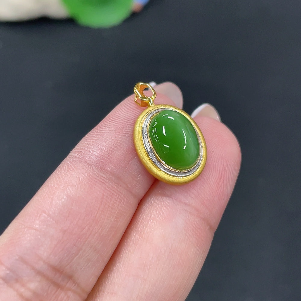 Hetian Jade Inlaid Pendant Total Weight Approx.1.5g 18k