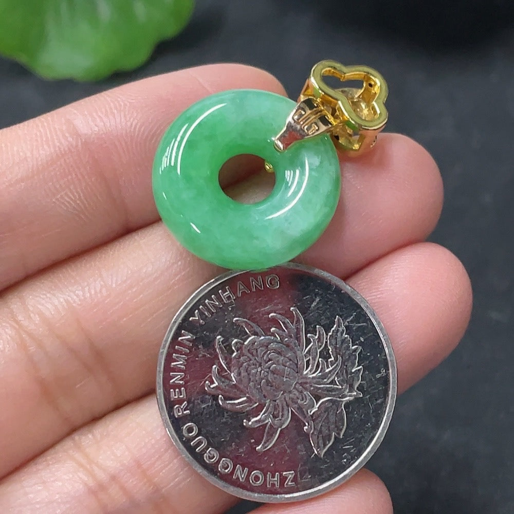 Jadeite Pendant Donut Suspected Gold-Plated Total Weight Approx. 3.59g