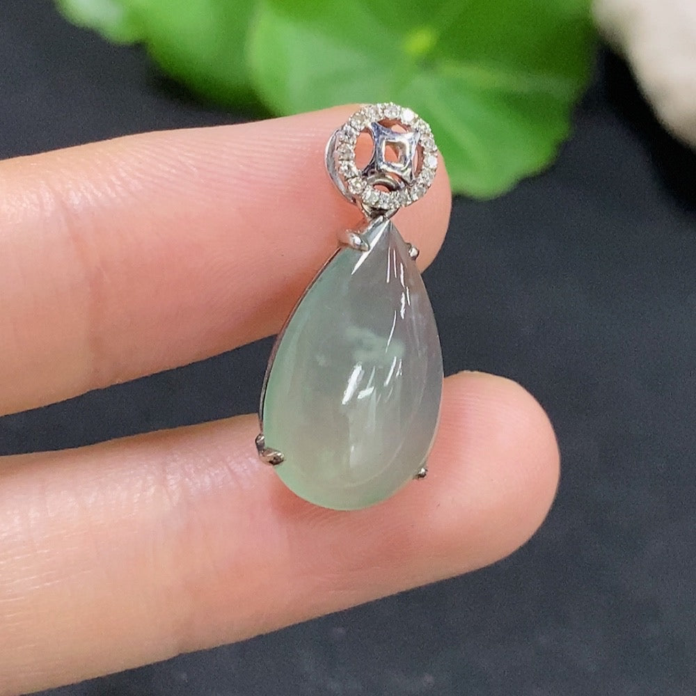 Jadeite Water Drop Pendant with 18K Gold and Diamond Accents