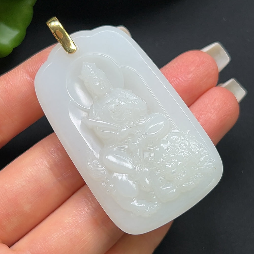 Hetian Jade Guanyin Pendant 18k Gold