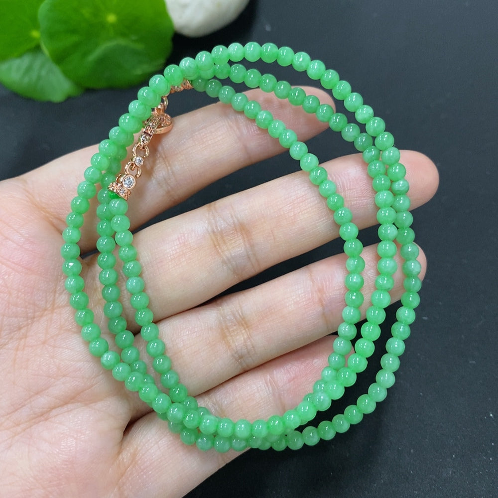 Jadeite Bead Necklace Approx. 3.3mm Non-Gold Total Weight Approx. 15.4g
