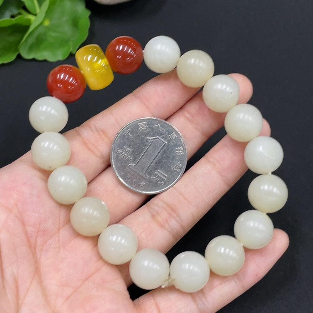 Hetian Jade Bracelet, approx. 11.7mm, total weight approx. 44.4g, with non-Hetian Jade beads