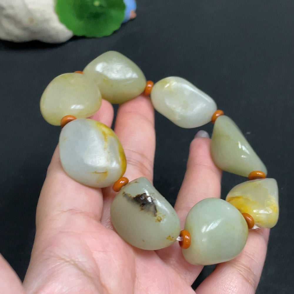 Hetian Jade Seed Material Bracelet, Undetermined Skin Color Formation, Total Weight Approximately 99.3g