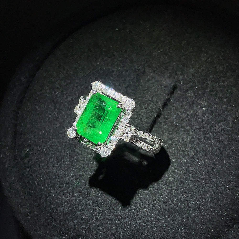 Emerald Ring Set in 18K Gold, Clarity Enhanced, Accented with Diamonds