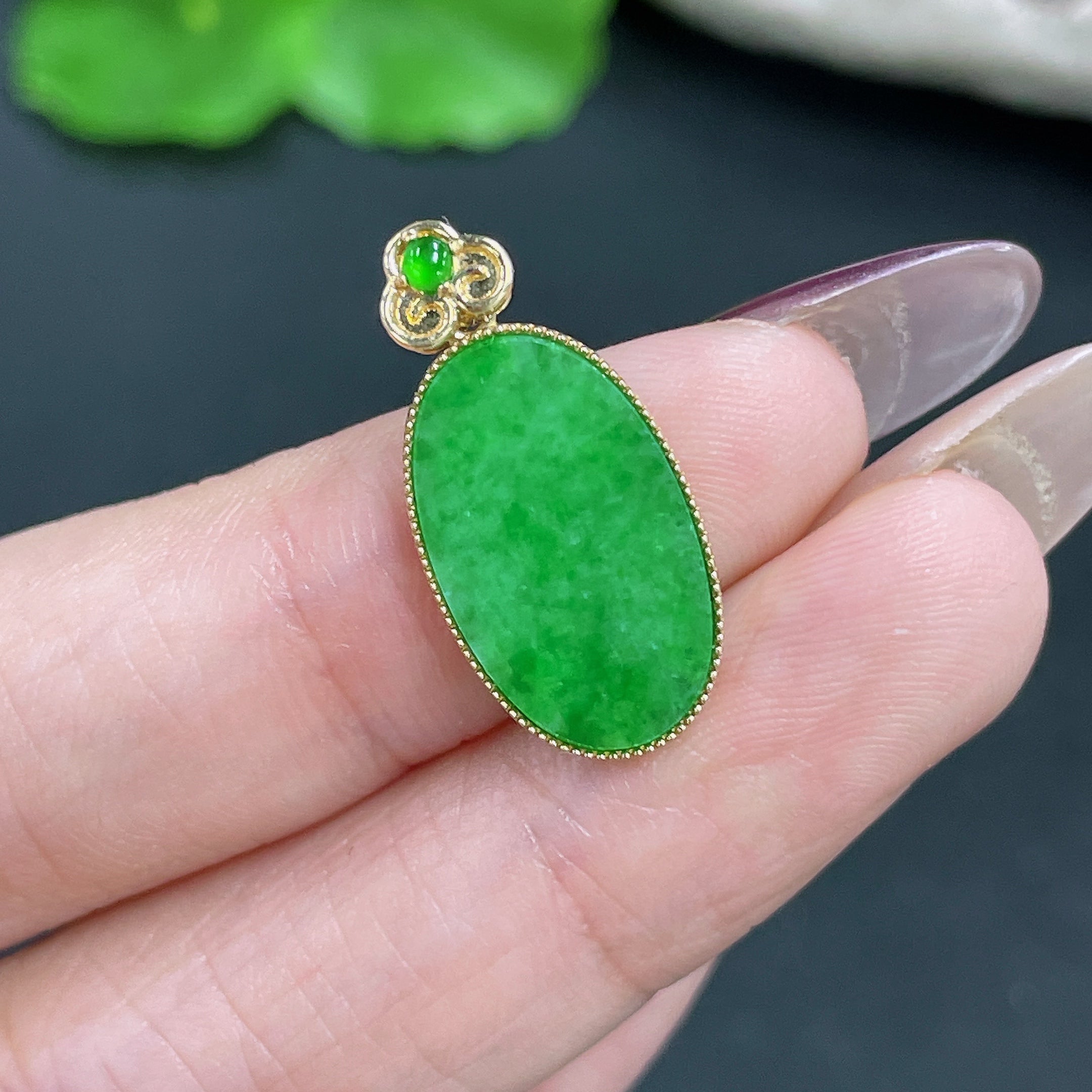 Jadeite Pendant 18k Gold Inlaid Total Weight Approx. 1.72g