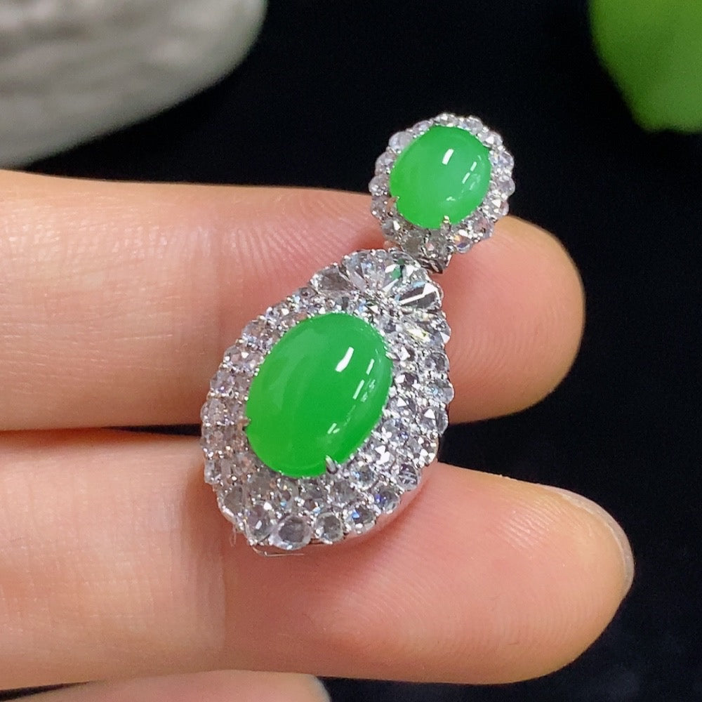 Jadeite Cabochon Pendant with 18k Gold and Diamond Accents