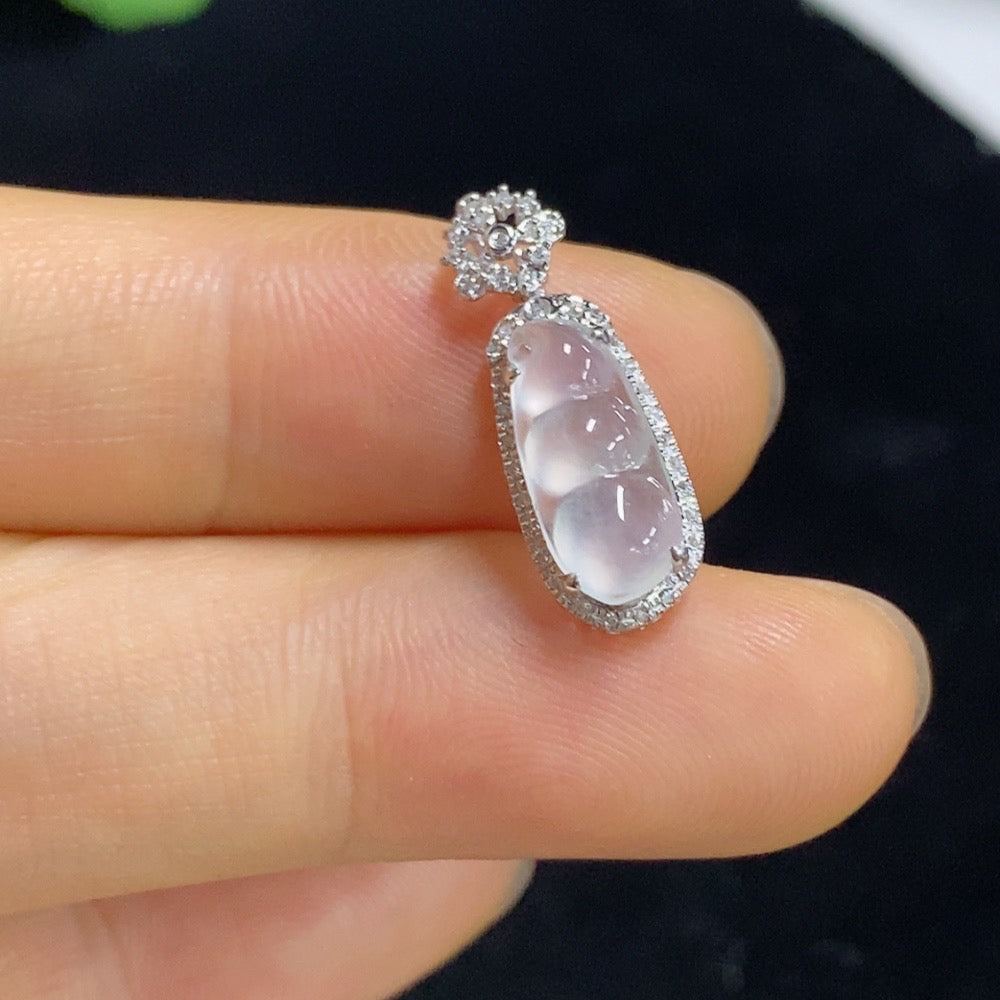 Jadeite Auspicious Bean Inlaid Pendant 18k with Diamond Accents Total Weight Approximately 1g