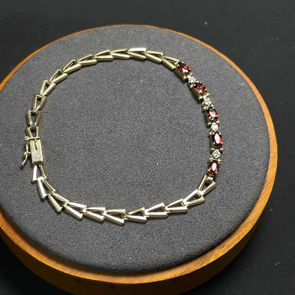 Garnet Bracelet with Diamond Accents, 41% Gold Content