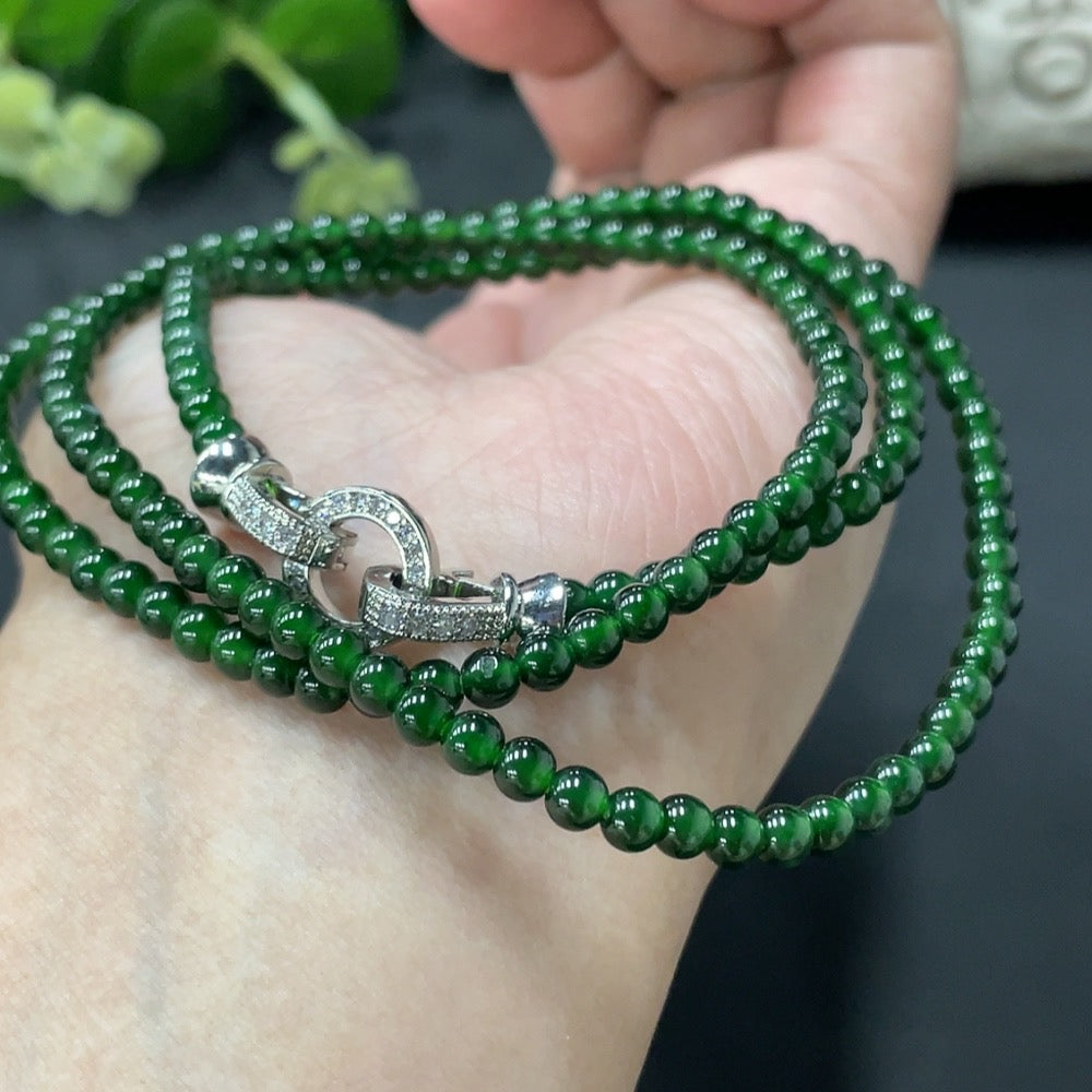 Jadeite Bead Necklace Approx. 3.8mm Non-Gold Clasp Total Weight 18.380g
