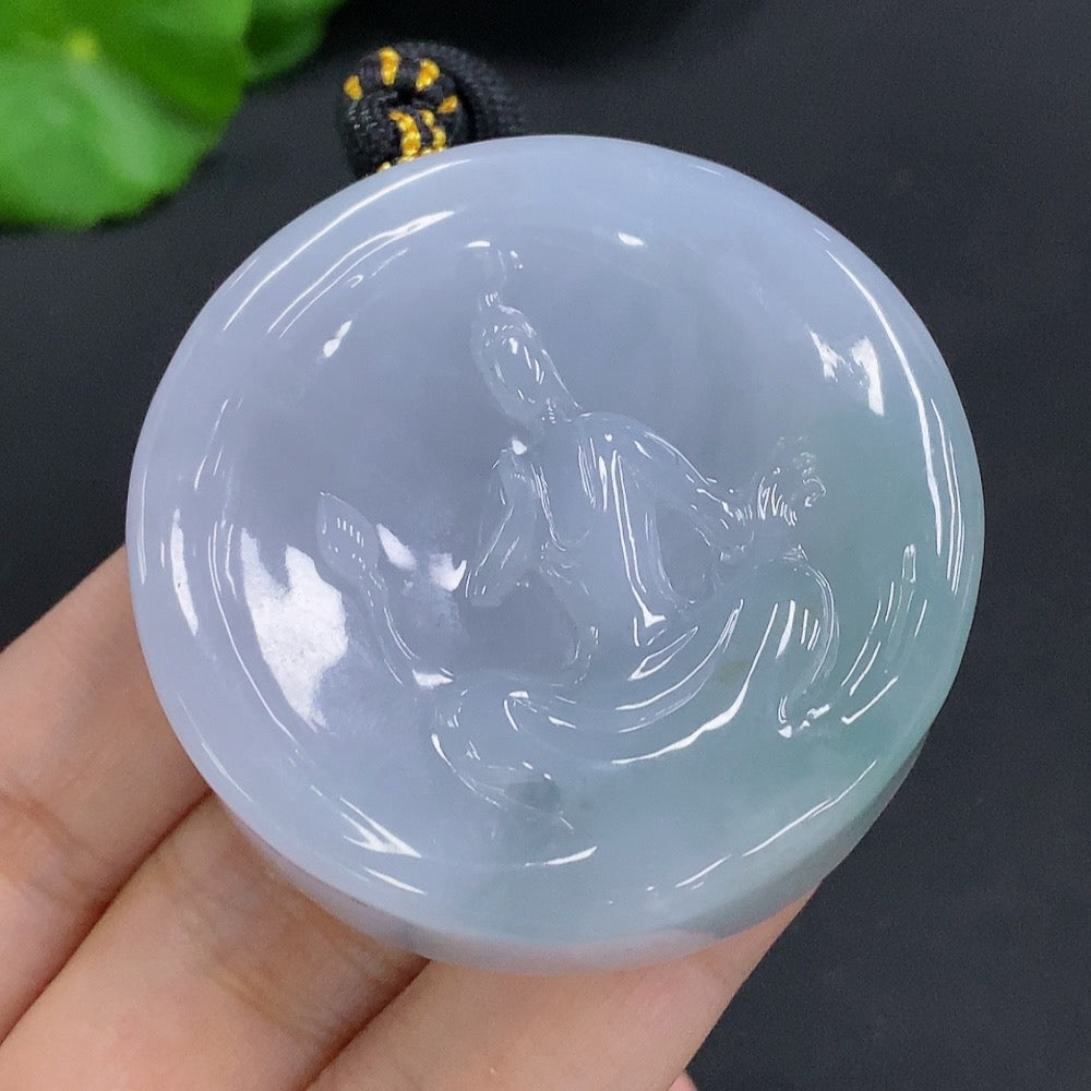 Jadeite Formless Guanyin Pendant with Cord, Total Weight Approx. 86.2g