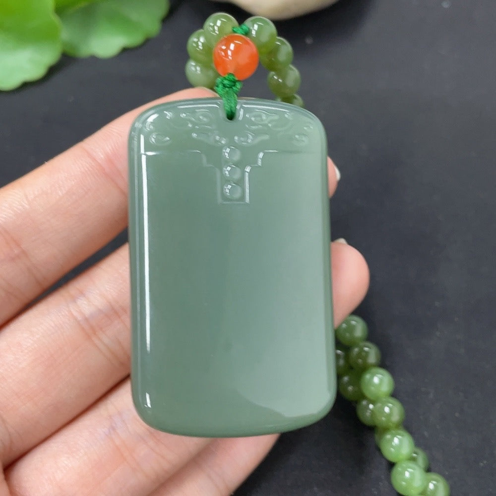 Hetian Jade Jasper Pendant Antique Plaque with Non-Hetian Jade Beads (Including Chain)