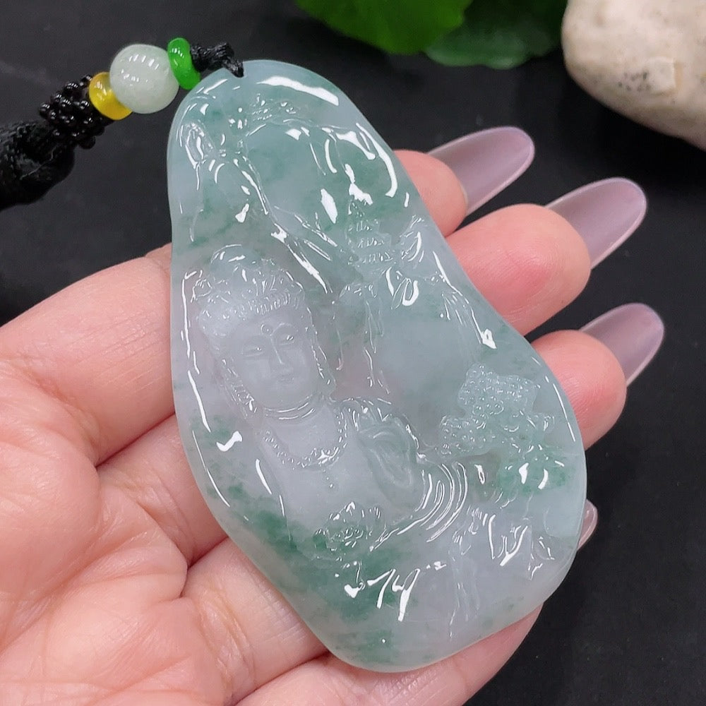 Jadeite Guanyin Pendant Total Weight Approx. 37.1g (Including Rope Weight)